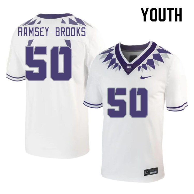 Youth #50 Brione Ramsey-Brooks TCU Horned Frogs 2023 College Footbal Jerseys Stitched-White - Click Image to Close